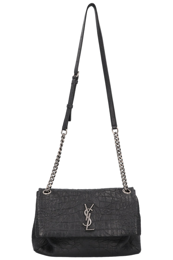 SAINT LAURENT Medium West Hollywood Shoulder Bag Croc Embossed Black
