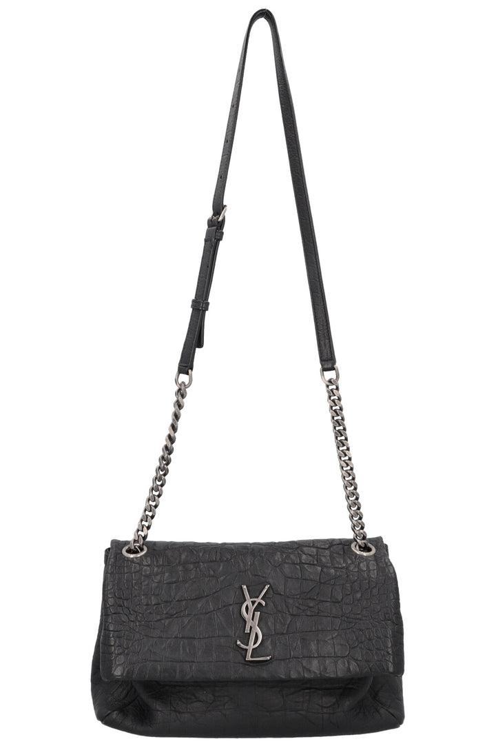 SAINT LAURENT Medium West Hollywood Shoulder Bag Croc Embossed Black