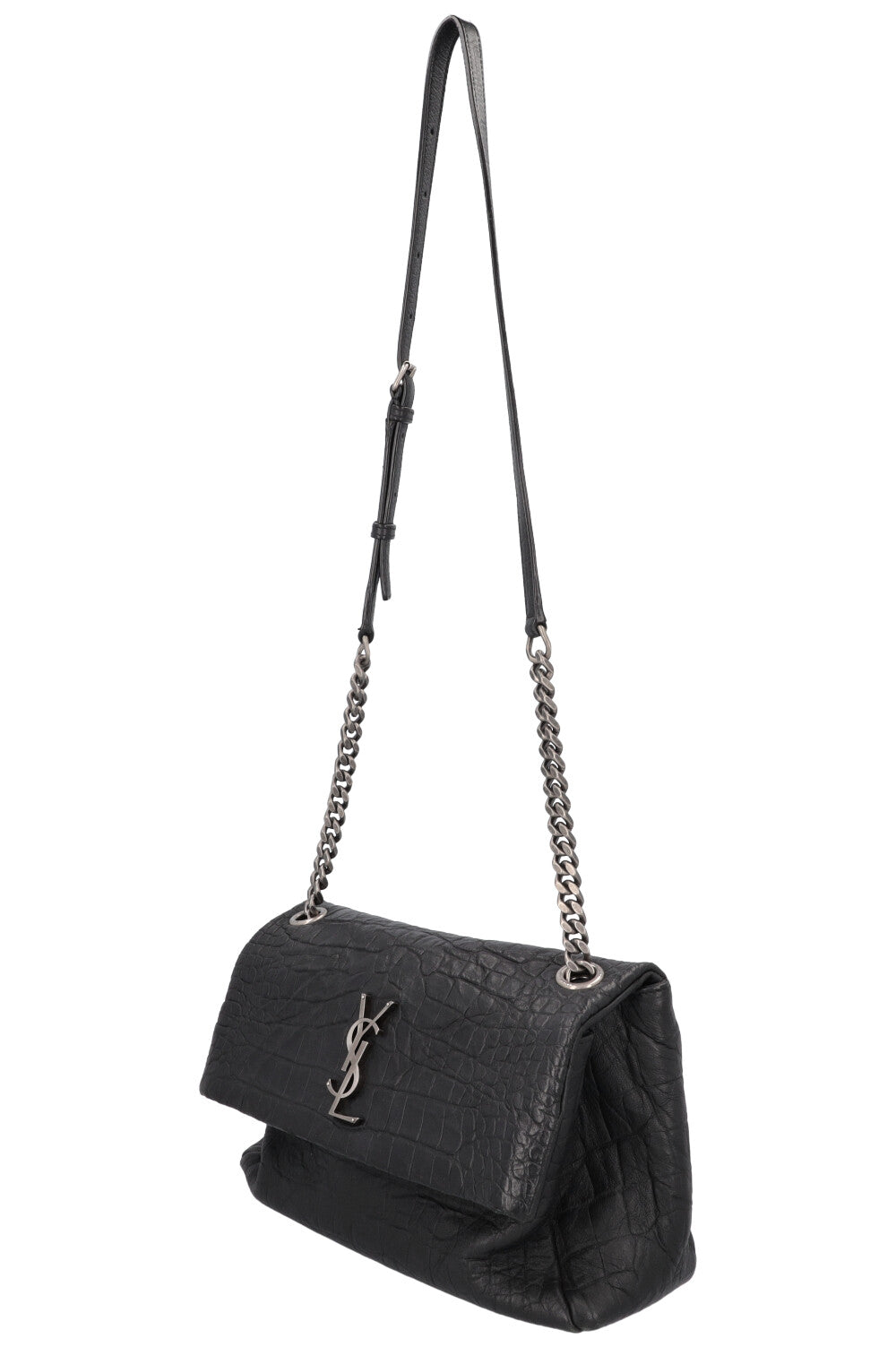 SAINT LAURENT Medium West Hollywood Shoulder Bag Croc Embossed Black