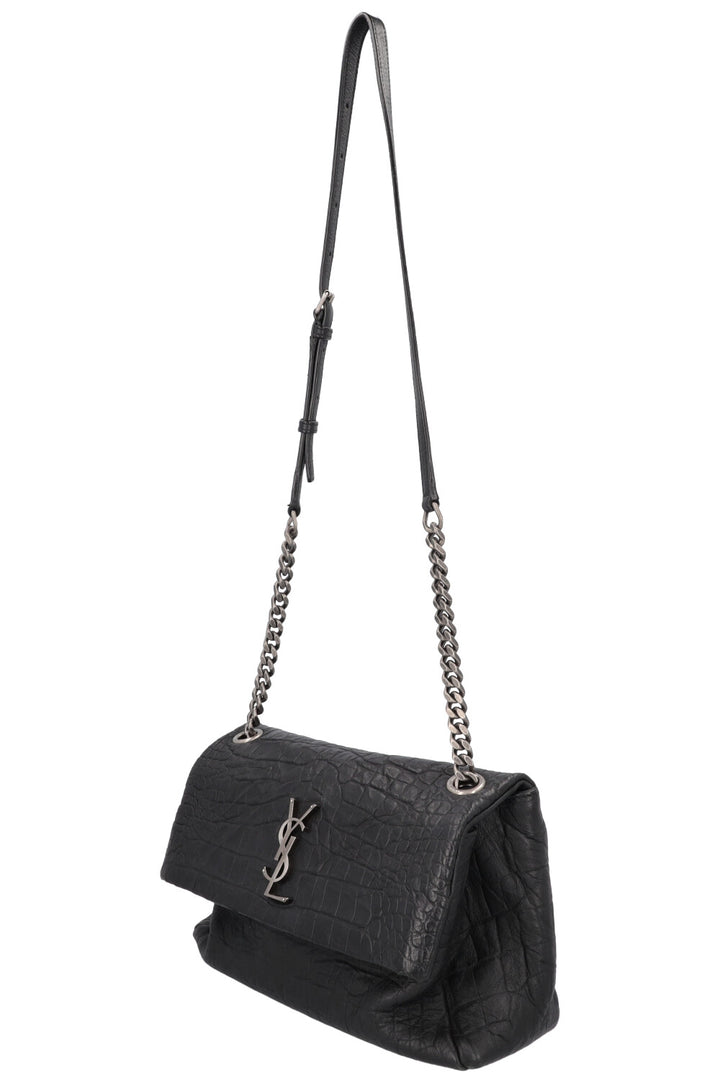 SAINT LAURENT Medium West Hollywood Shoulder Bag Croc Embossed Black