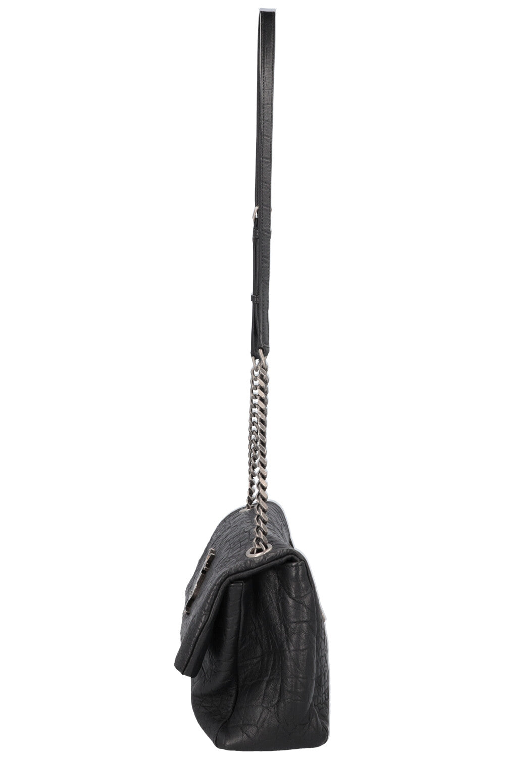 SAINT LAURENT Medium West Hollywood Shoulder Bag Croc Embossed Black