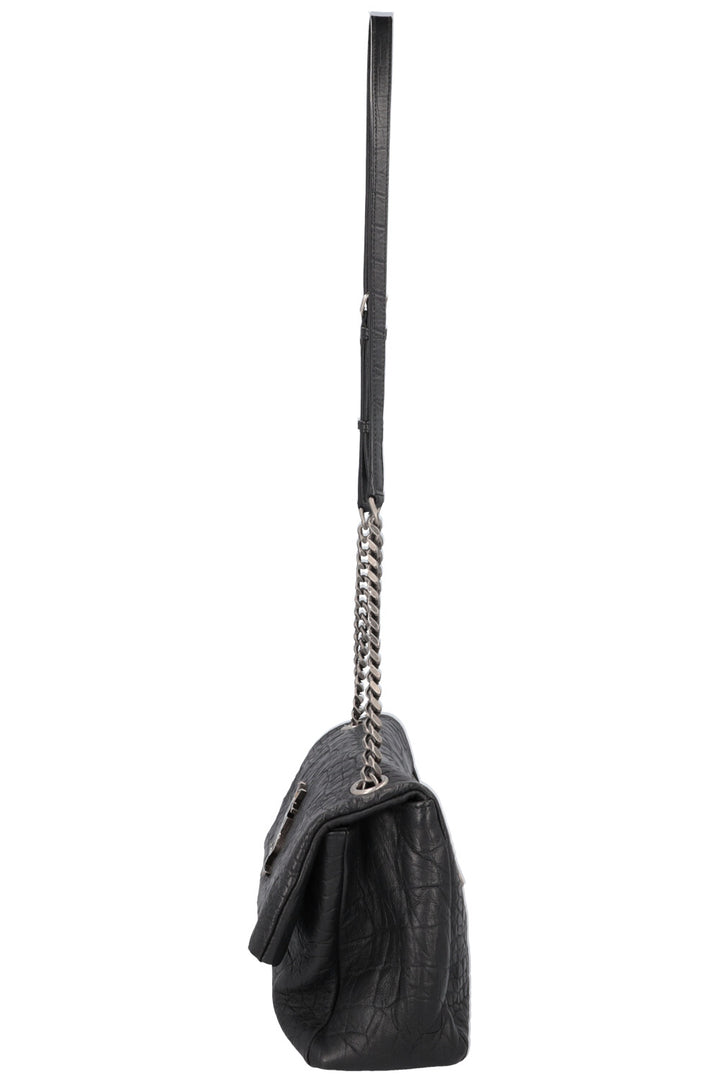 SAINT LAURENT Medium West Hollywood Shoulder Bag Croc Embossed Black
