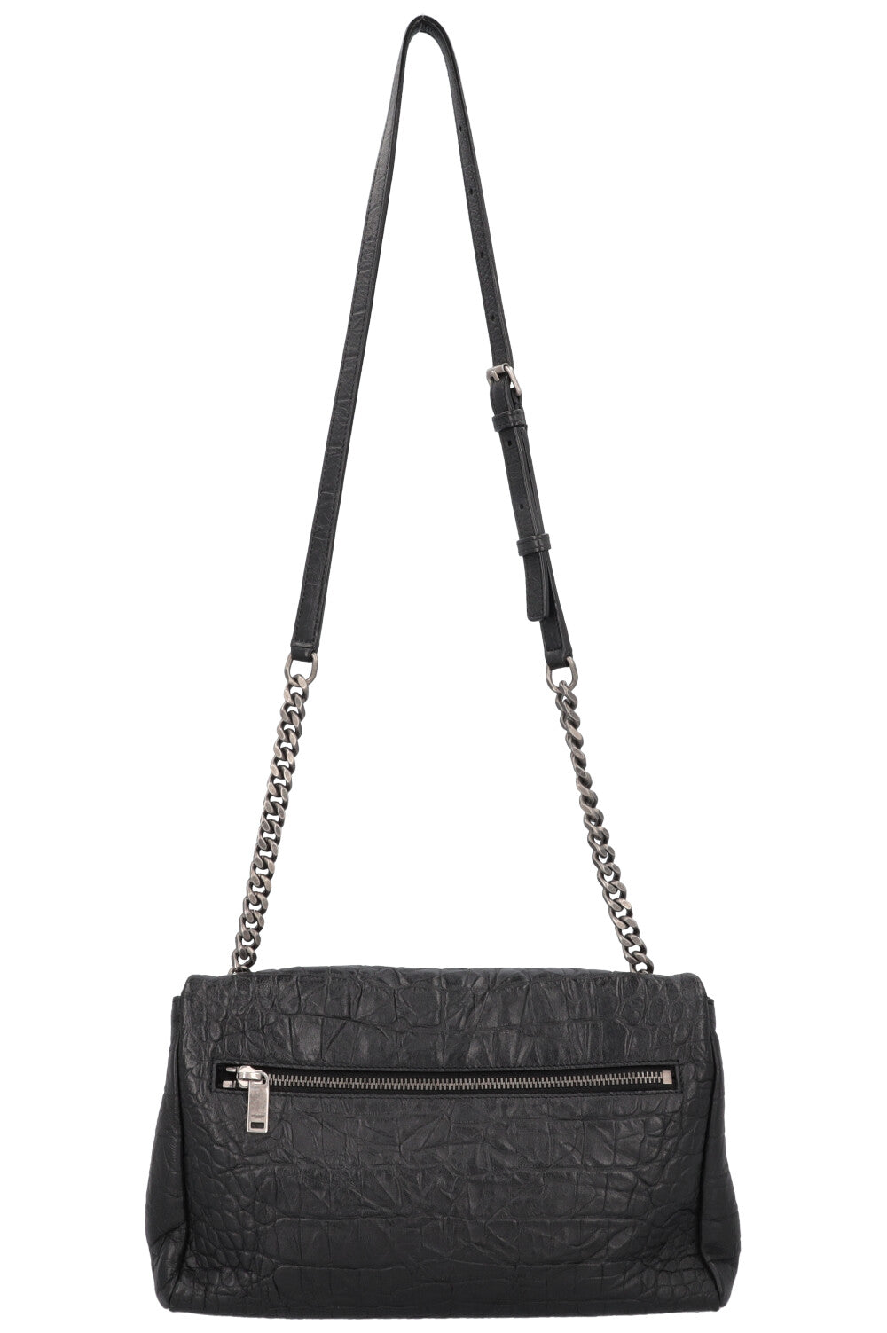 SAINT LAURENT Medium West Hollywood Shoulder Bag Croc Embossed Black