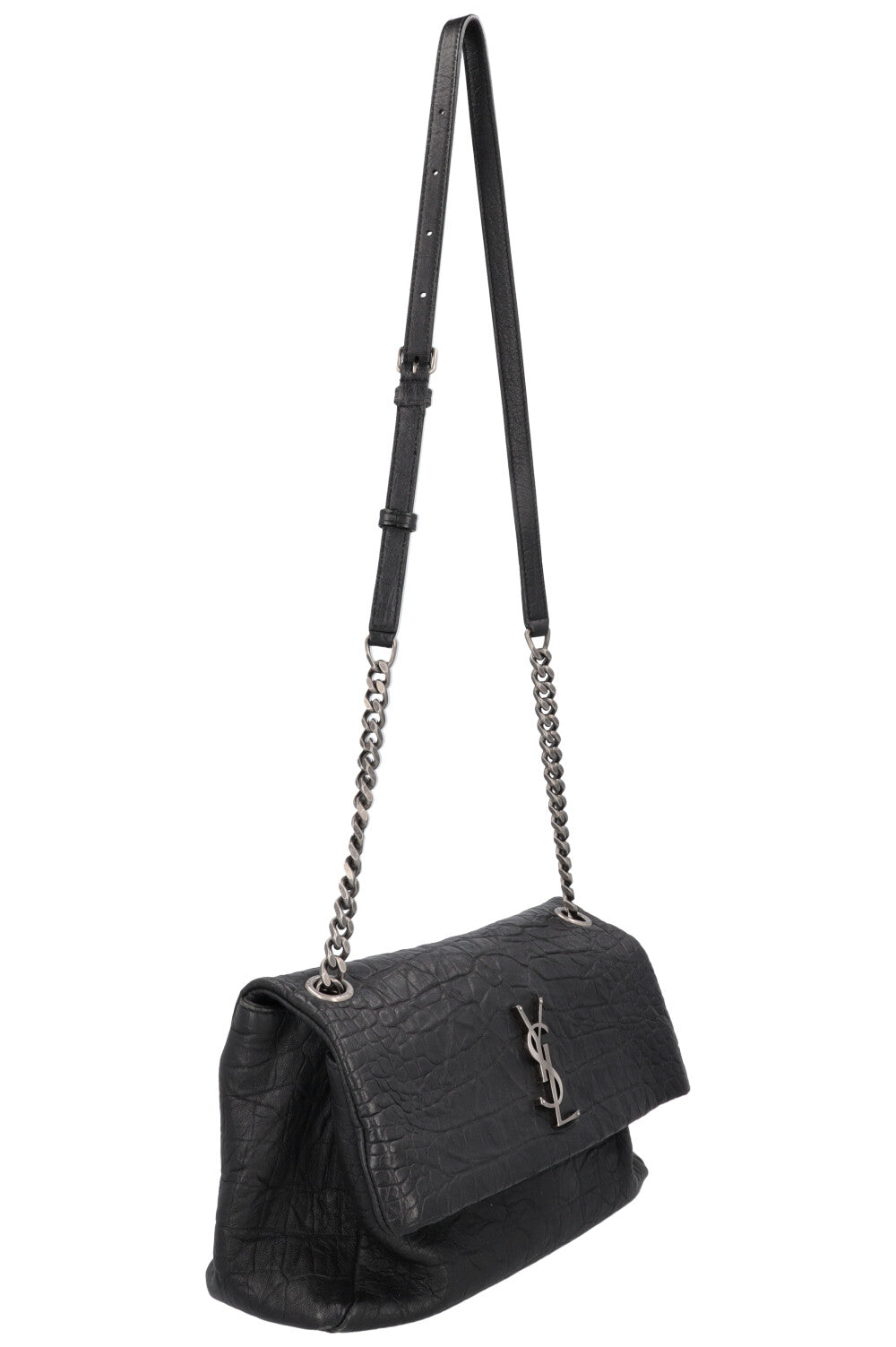 SAINT LAURENT Medium West Hollywood Shoulder Bag Croc Embossed Black
