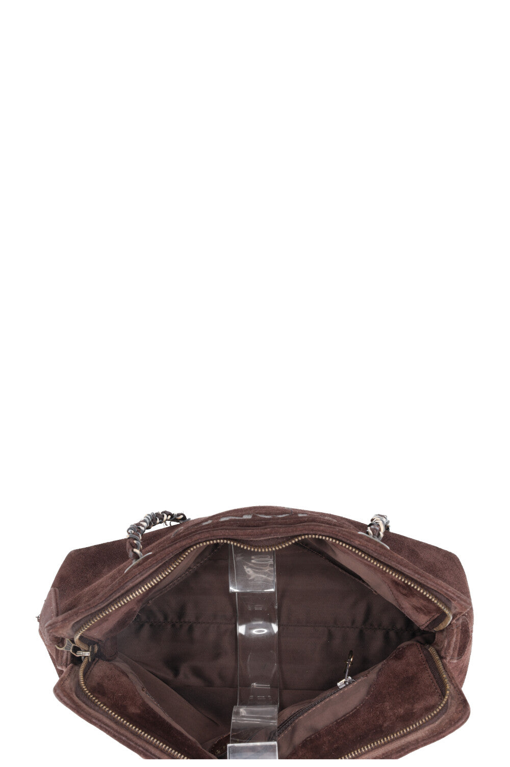 CHANEL Logo Tote Bag Suede Brown
