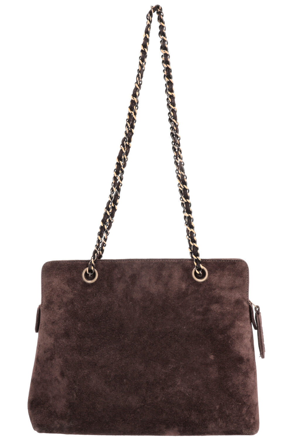 CHANEL Logo Tote Bag Suede Brown
