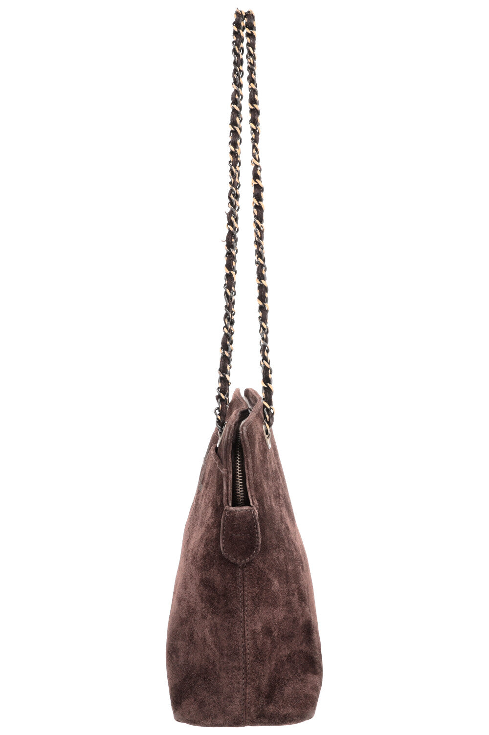 CHANEL Logo Tote Bag Suede Brown