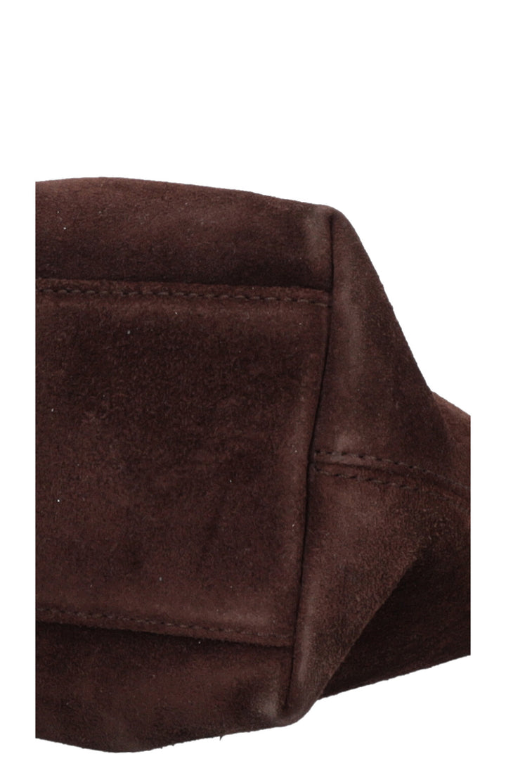 CHANEL Logo Tote Bag Suede Brown
