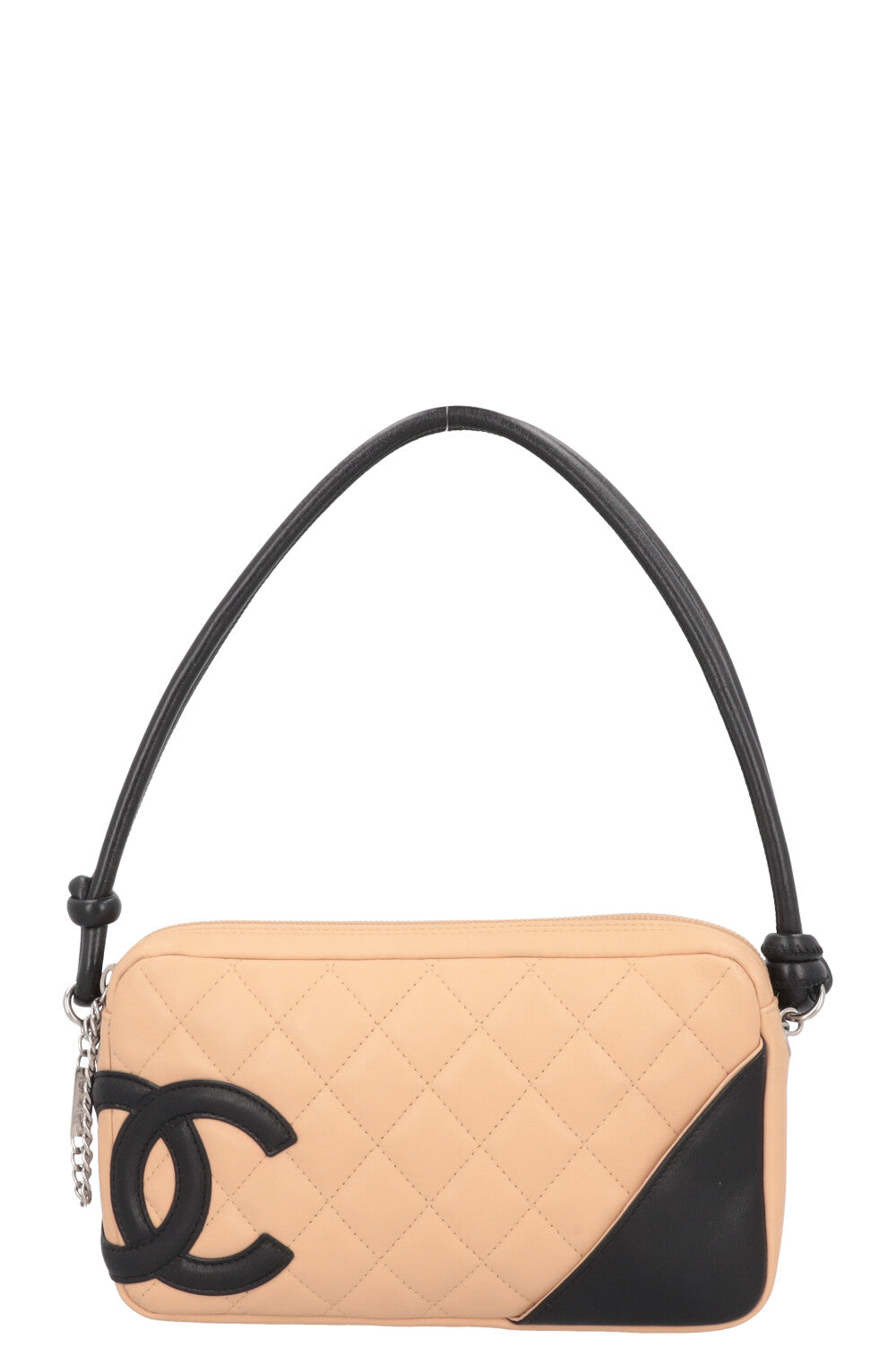 CHANEL Cambon Pochette Quilted Leather Beige