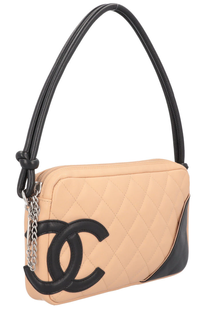 CHANEL Cambon Pochette Quilted Leather Beige
