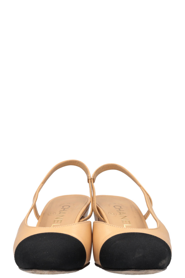 CHANEL Classic Slingback Heels Beige Black
