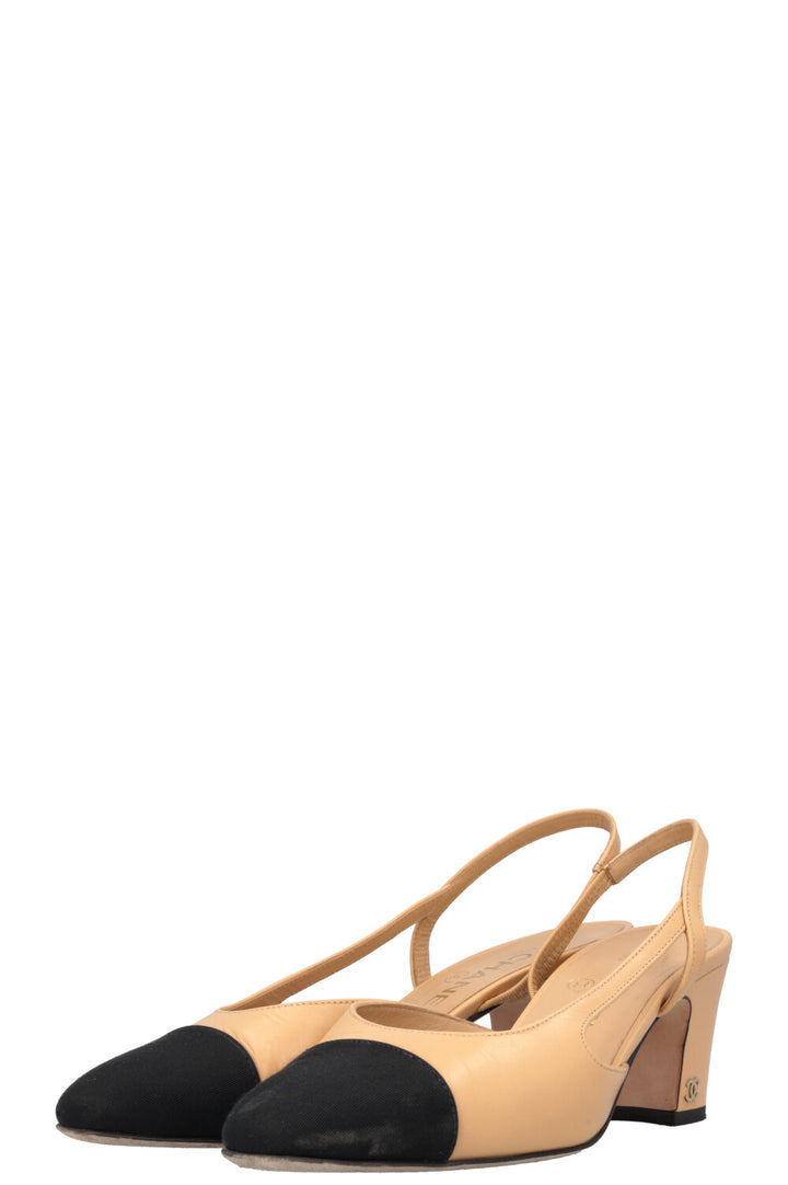 CHANEL Classic Slingback Heels Beige Black