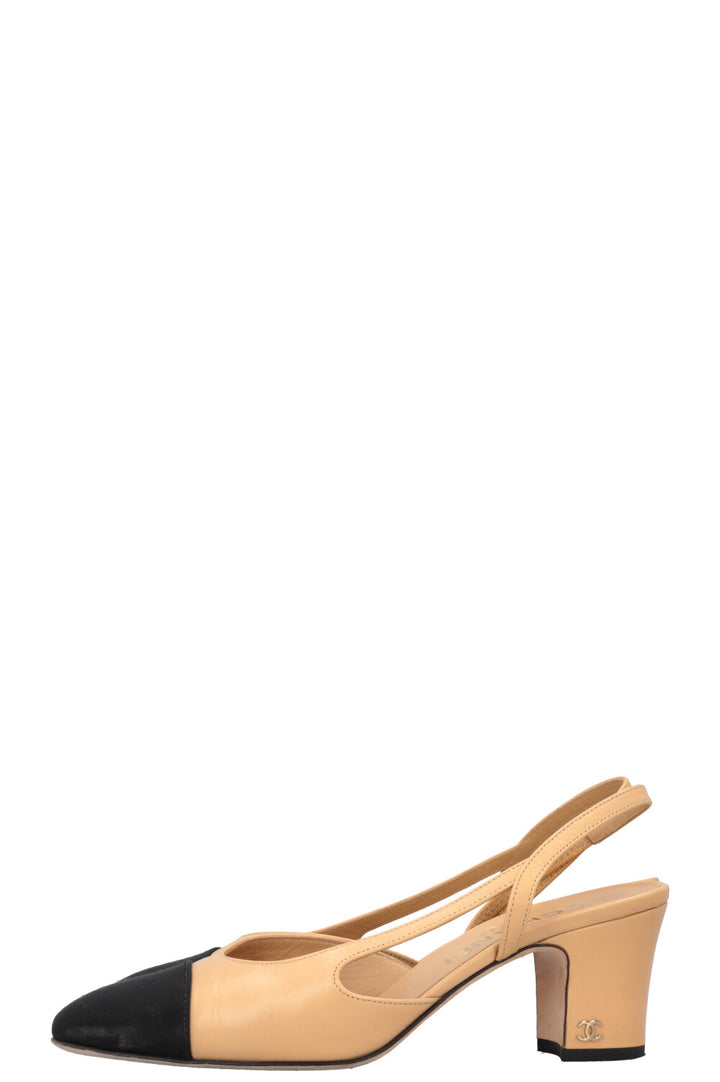 CHANEL Classic Slingback Heels Beige Black