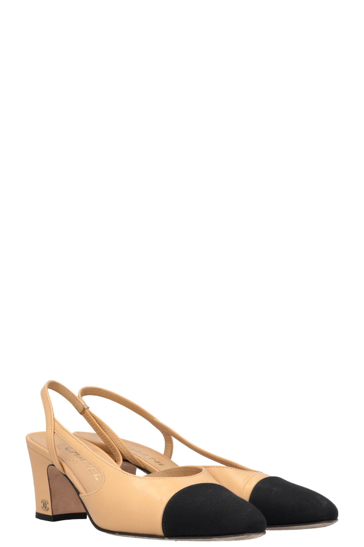 CHANEL Classic Slingback Heels Beige Black