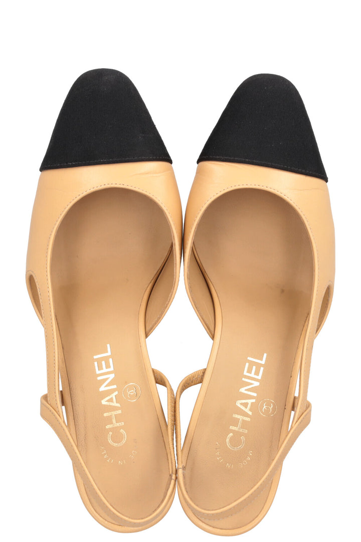 CHANEL Classic Slingback Heels Beige Black