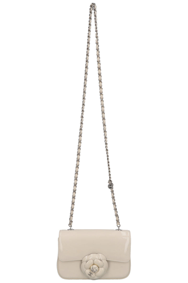 CHANEL Camellia Flap Bag Patent White