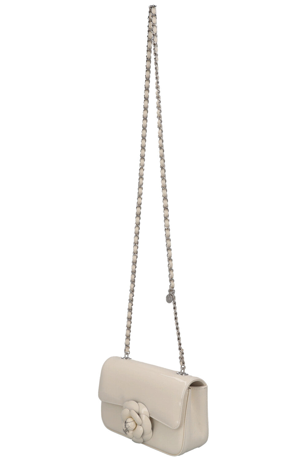 CHANEL Camellia Flap Bag Patent White