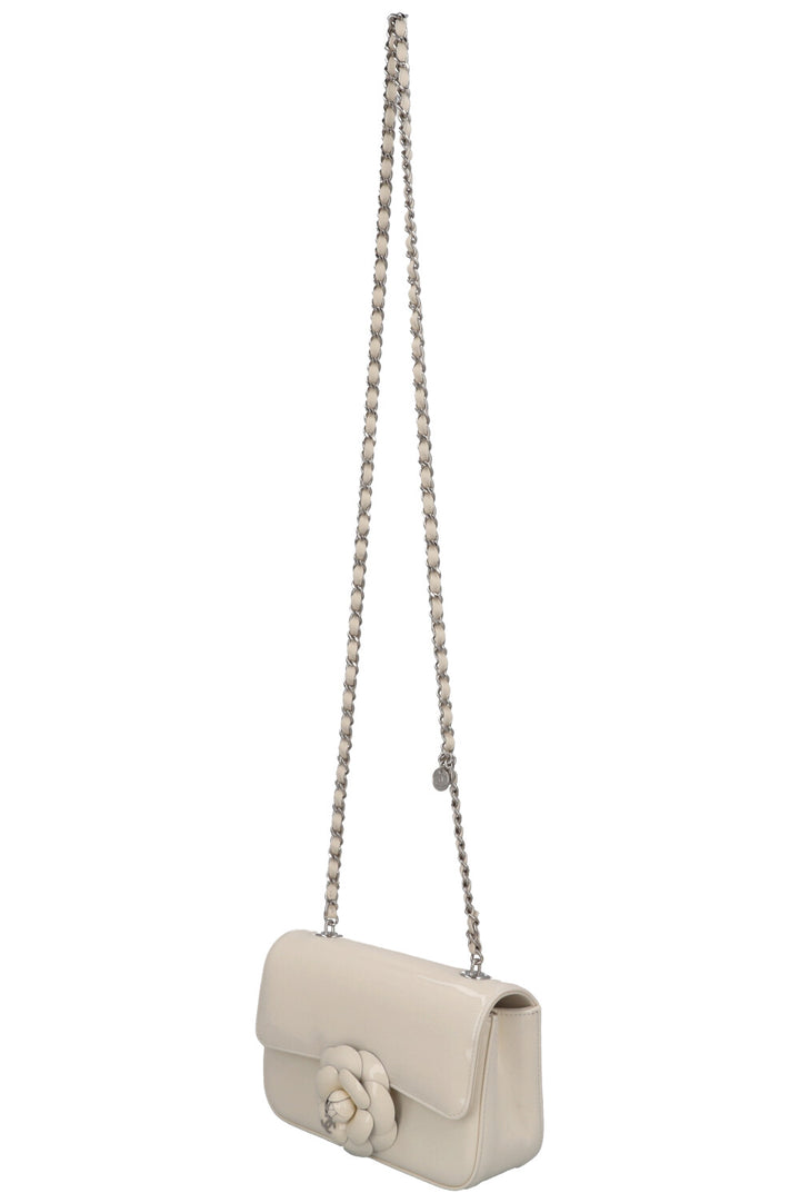 CHANEL Camellia Flap Bag Patent White