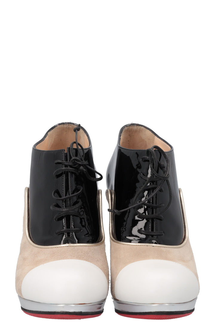 CHRISTIAN LOUBOUTIN Ettora 120 Boots Patent Suede Black Beige