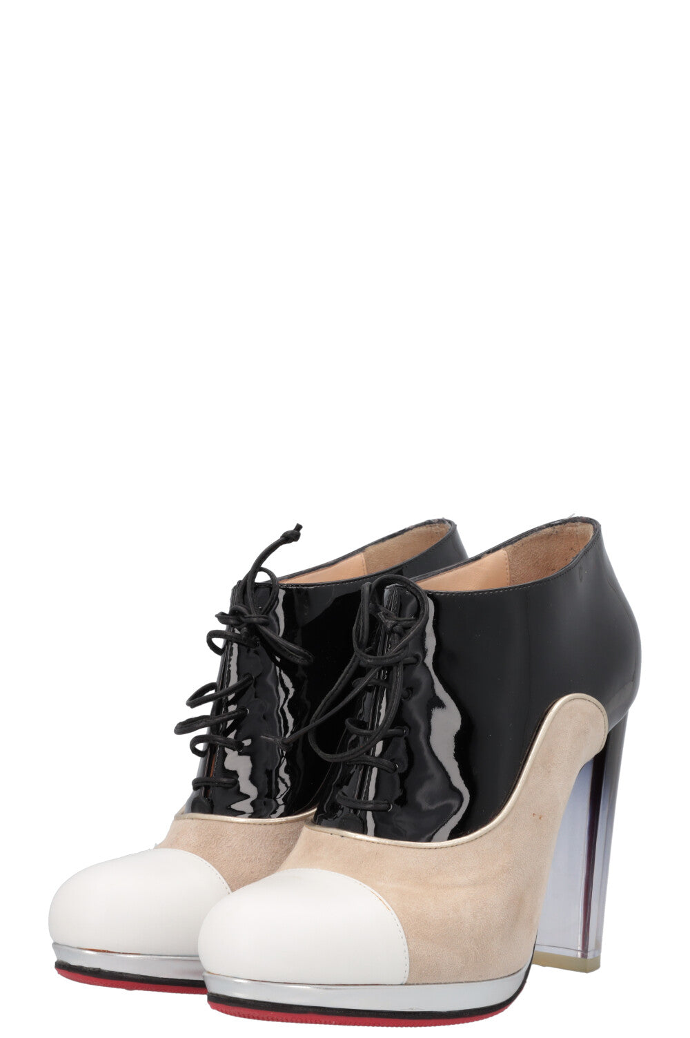 CHRISTIAN LOUBOUTIN Ettora 120 Boots Patent Suede Black Beige