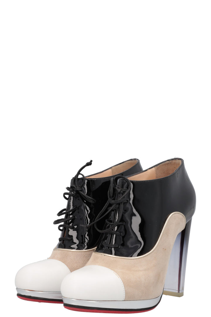 CHRISTIAN LOUBOUTIN Ettora 120 Boots Patent Suede Black Beige