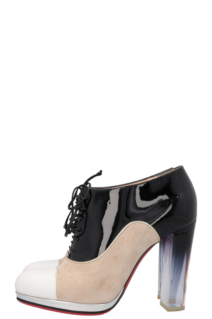 CHRISTIAN LOUBOUTIN Ettora 120 Boots Patent Suede Black Beige