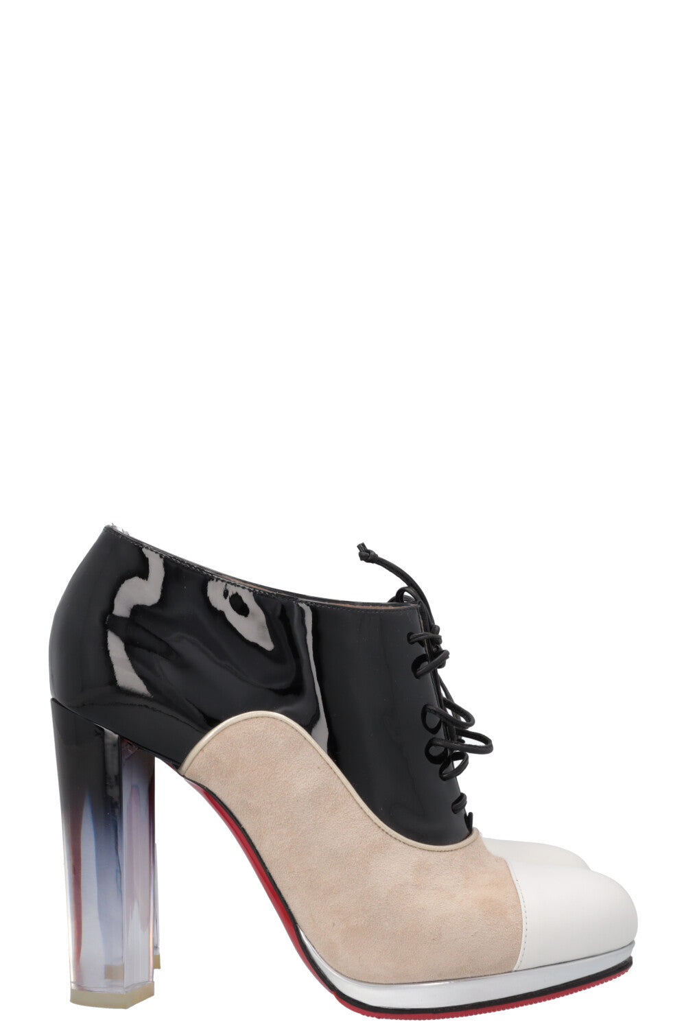 CHRISTIAN LOUBOUTIN Ettora 120 Boots Patent Suede Black Beige