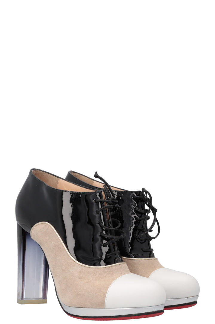 CHRISTIAN LOUBOUTIN Ettora 120 Boots Patent Suede Black Beige