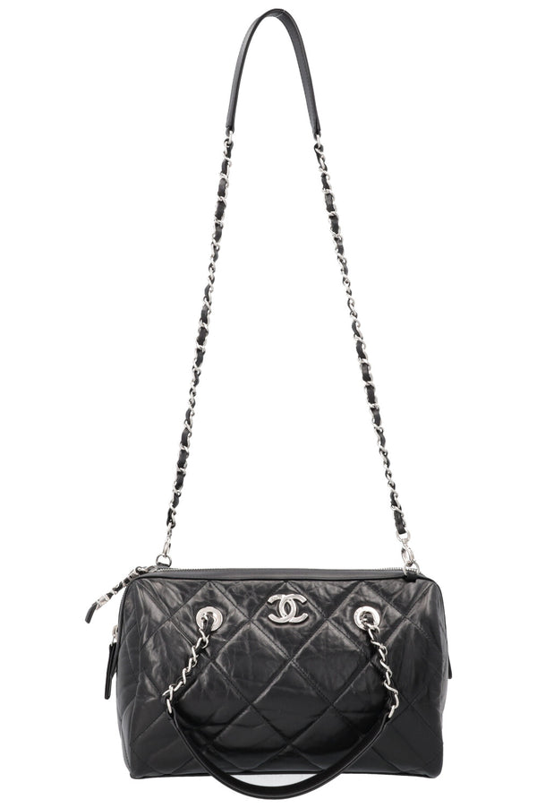 CHANEL Quilted Leather CC Small Bowling Bag Black
