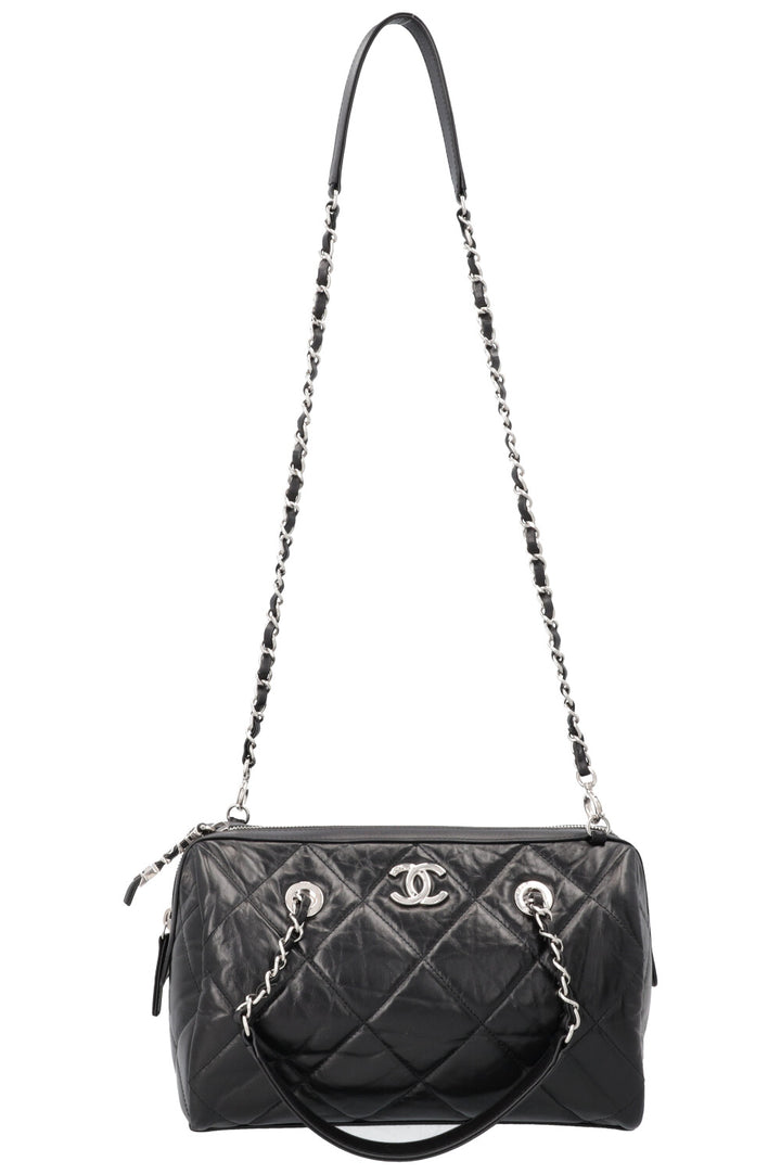 CHANEL Quilted Leather CC Small Bowling Bag Black