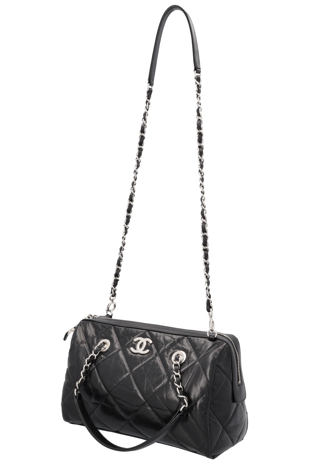 CHANEL Quilted Leather CC Small Bowling Bag Black