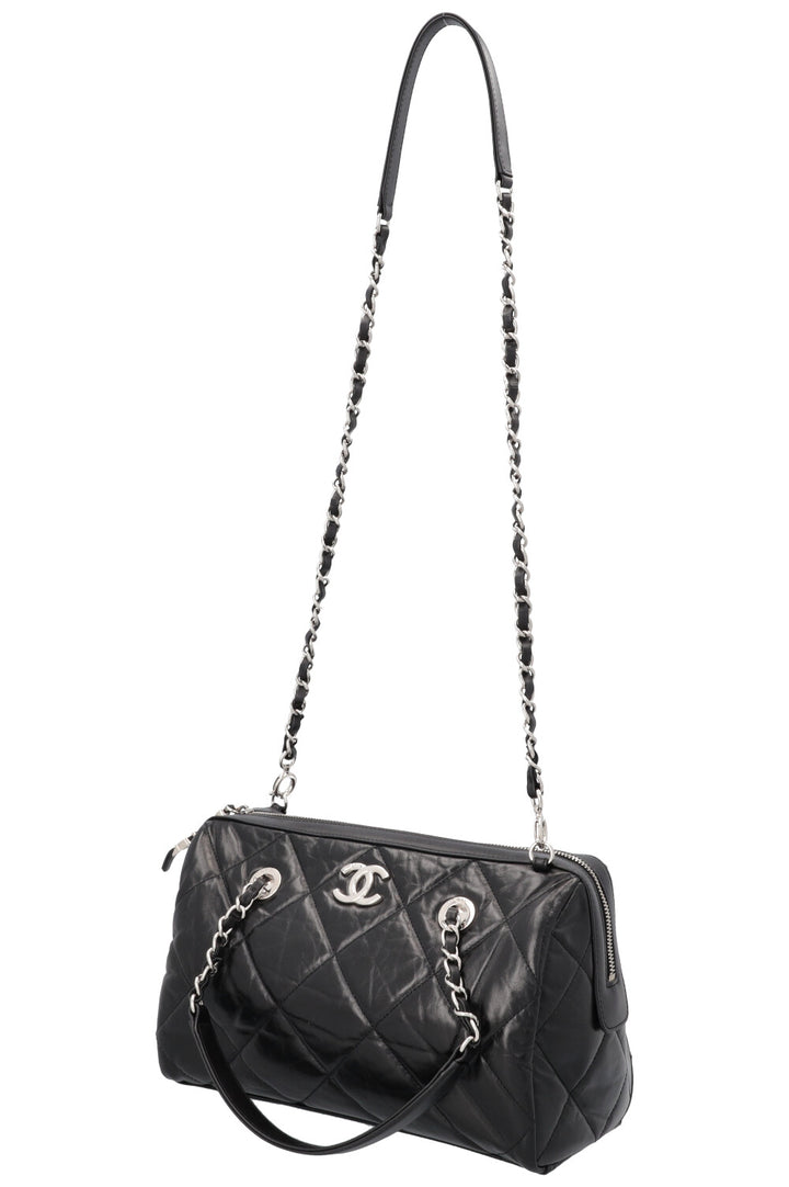 CHANEL Quilted Leather CC Small Bowling Bag Black