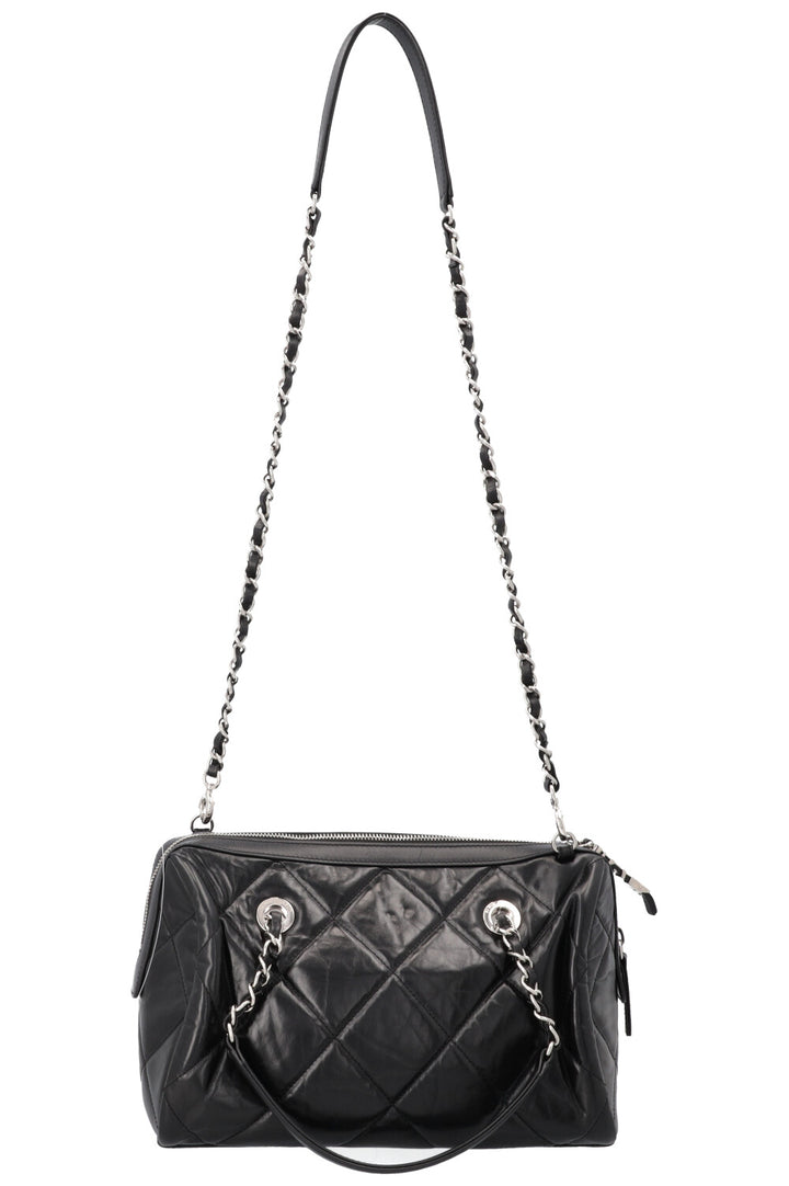 CHANEL Quilted Leather CC Small Bowling Bag Black