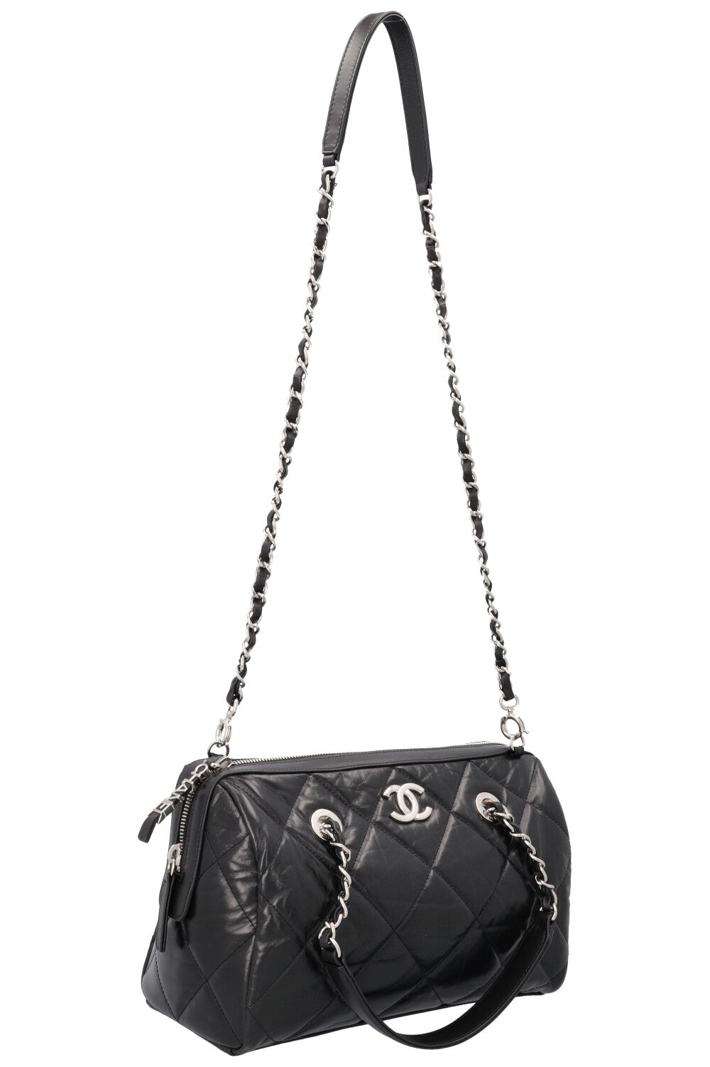 CHANEL Quilted Leather CC Small Bowling Bag Black