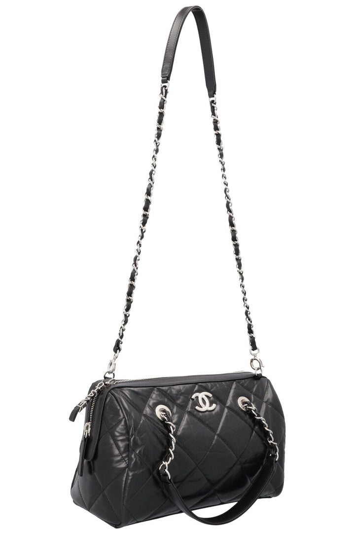 CHANEL Quilted Leather CC Small Bowling Bag Black