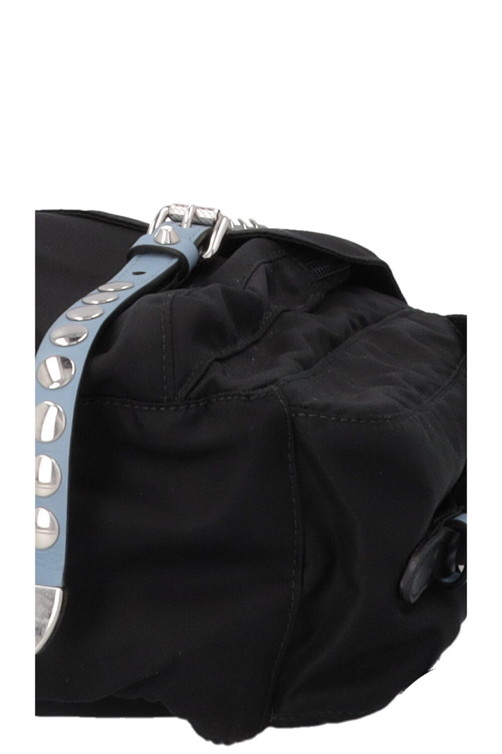 PRADA New Vela Studded Crossbody Bag Nylon Black Blue