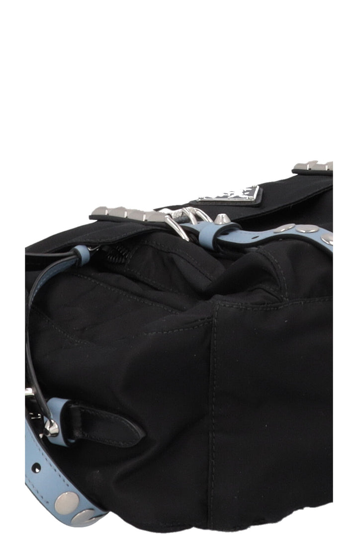 PRADA New Vela Studded Crossbody Bag Nylon Black Blue