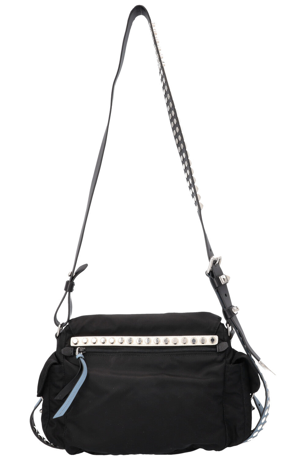 PRADA New Vela Studded Crossbody Bag Nylon Black Blue