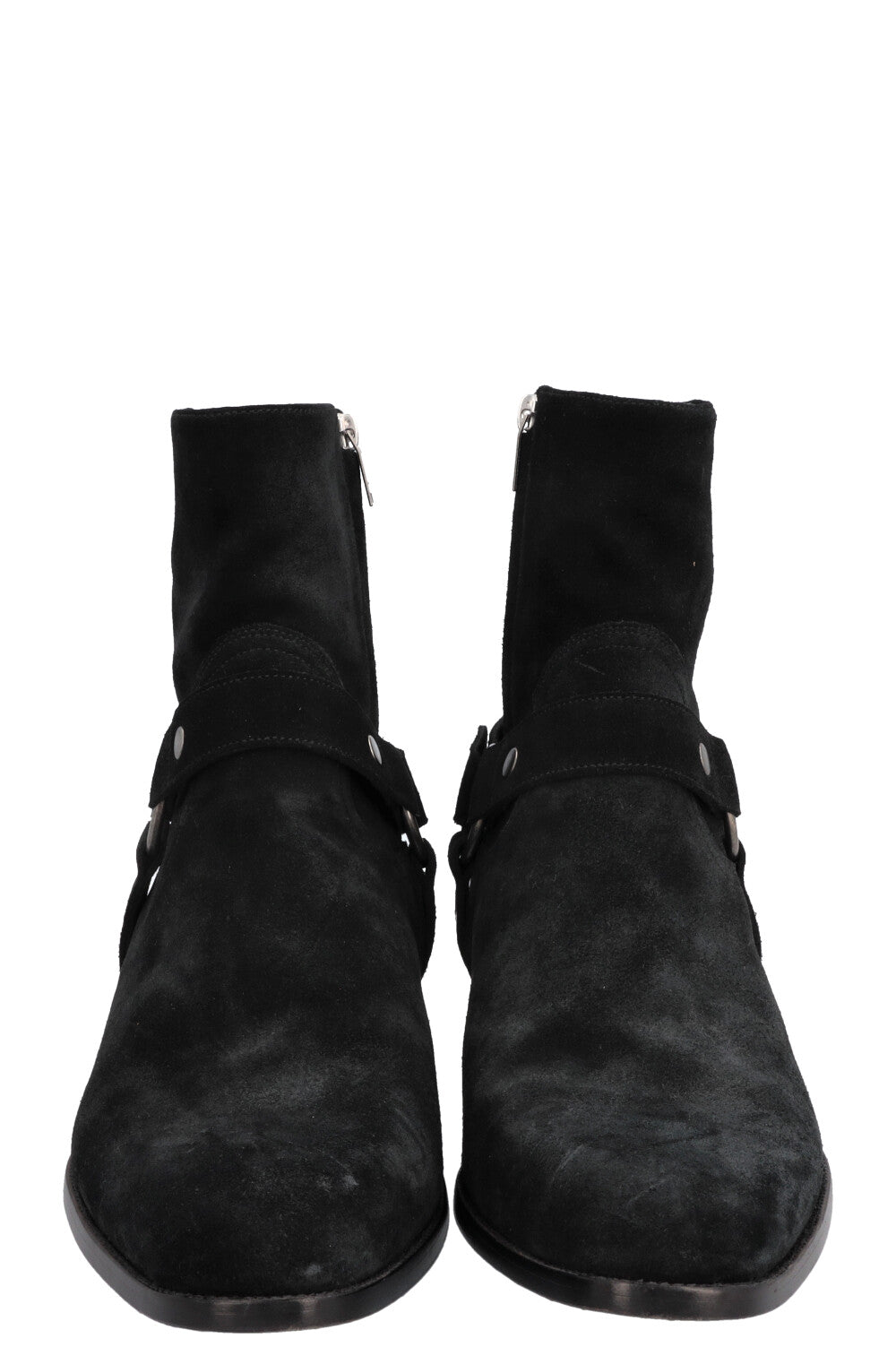 SAINT LAURENT Wyatt Harness Ankle Boots Suede Black