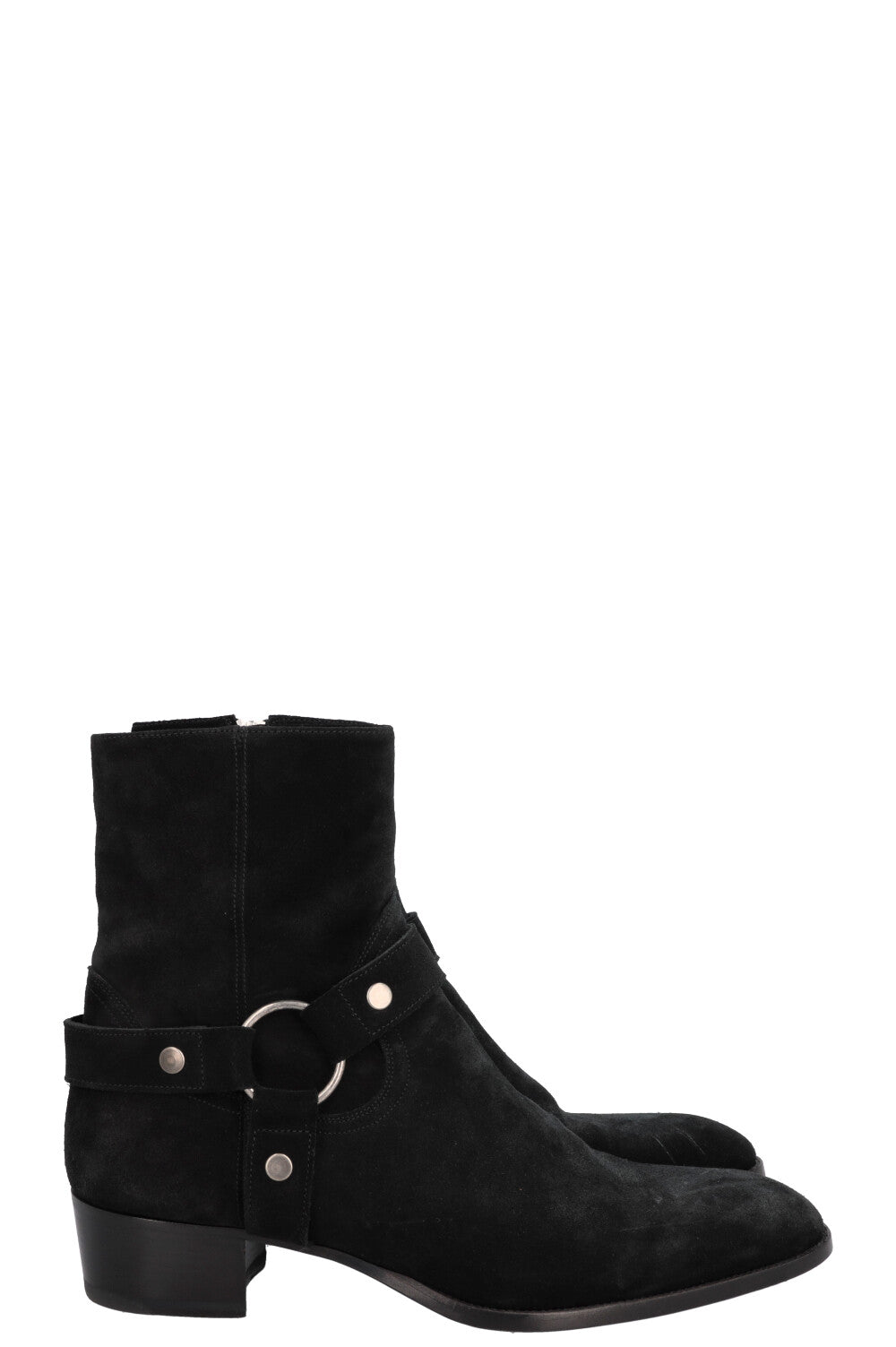 SAINT LAURENT Wyatt Harness Ankle Boots Suede Black