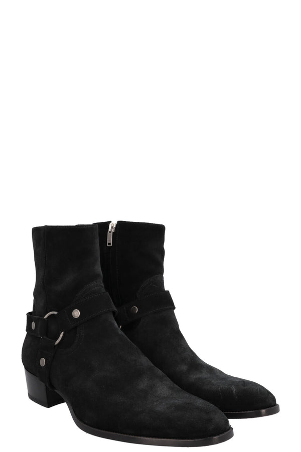 Bottines à harnais Wyatt SAINT LAURENT en daim noir