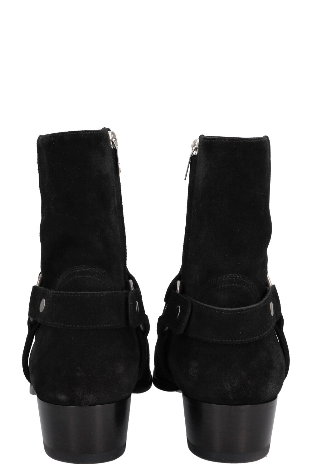 SAINT LAURENT Wyatt Harness Ankle Boots Suede Black