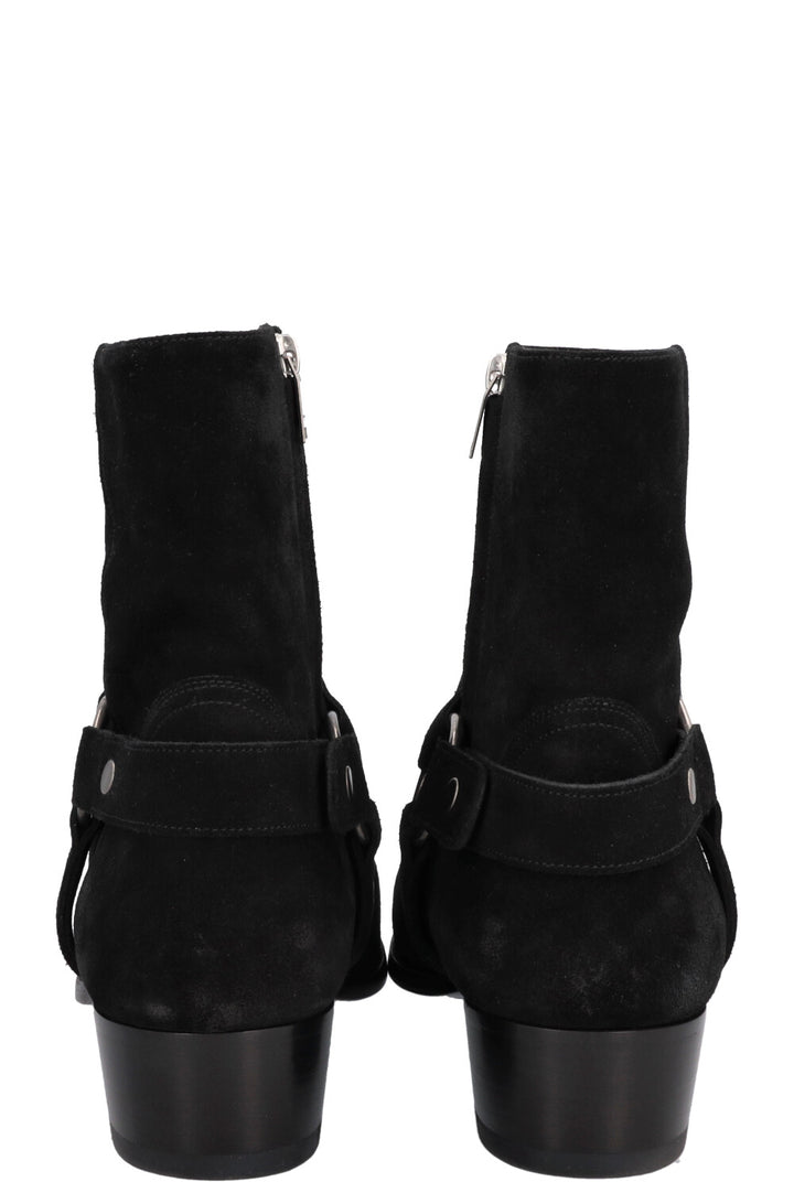 SAINT LAURENT Wyatt Harness Ankle Boots Suede Black