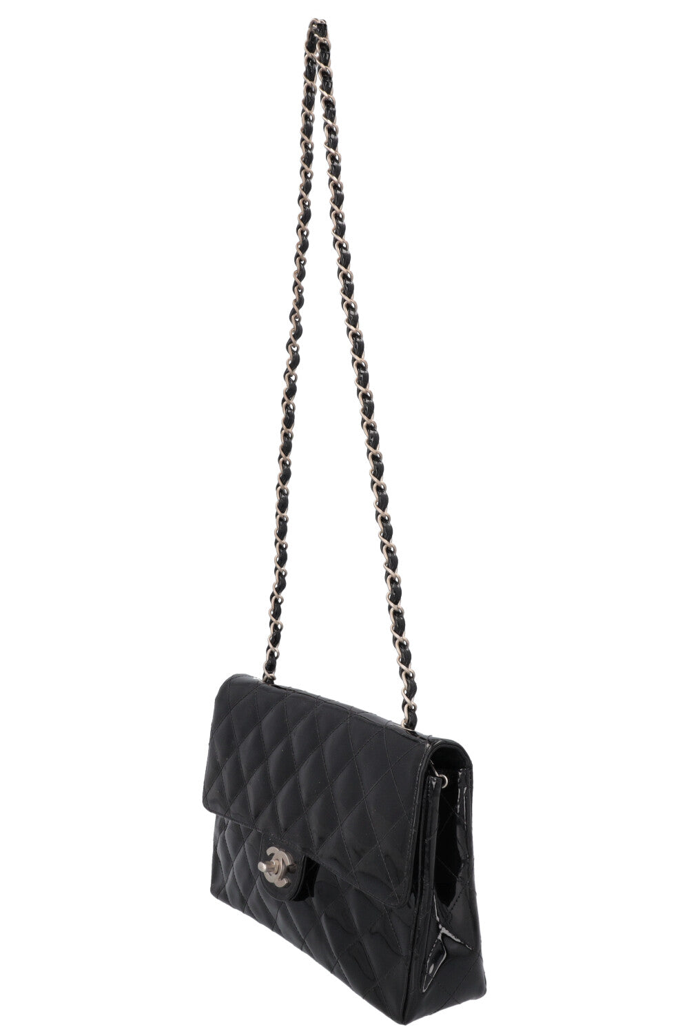 CHANEL Single Flap Bag Patent Black