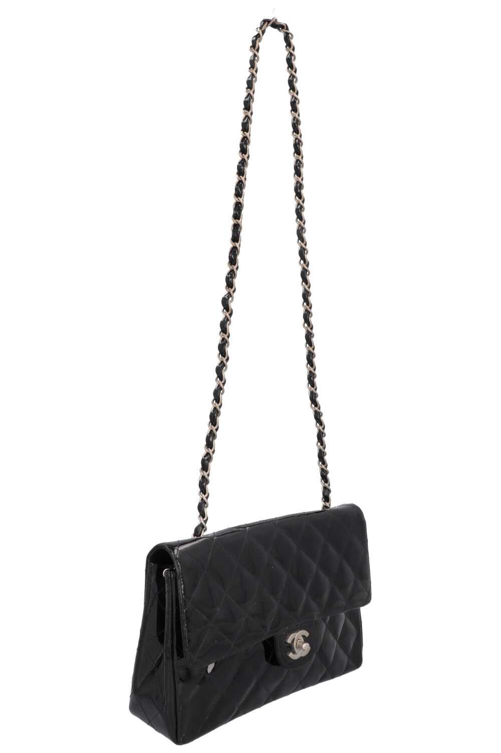 CHANEL Single Flap Bag Patent Black