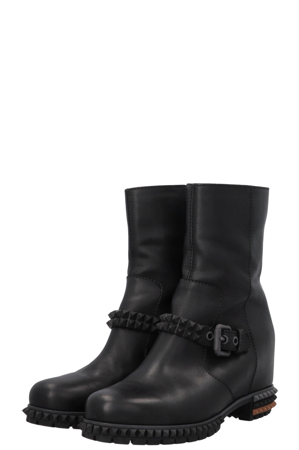 FENDI Hidden Wedge Studded Boots Leather Black