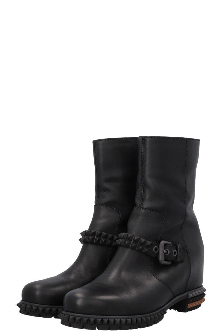 FENDI Hidden Wedge Studded Boots Leather Black
