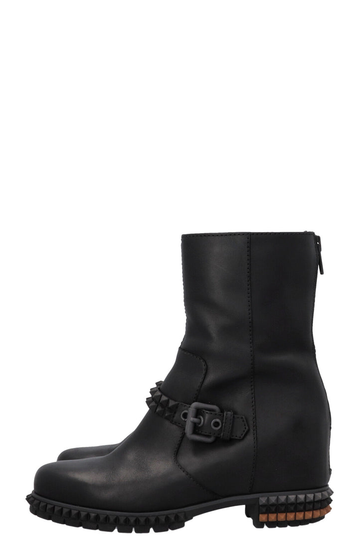FENDI Hidden Wedge Studded Boots Leather Black