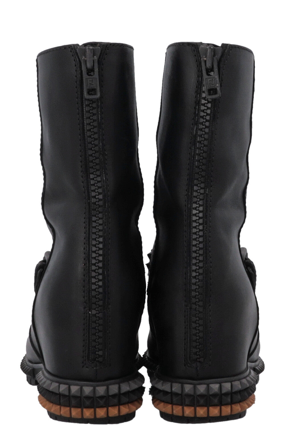 FENDI Hidden Wedge Studded Boots Leather Black