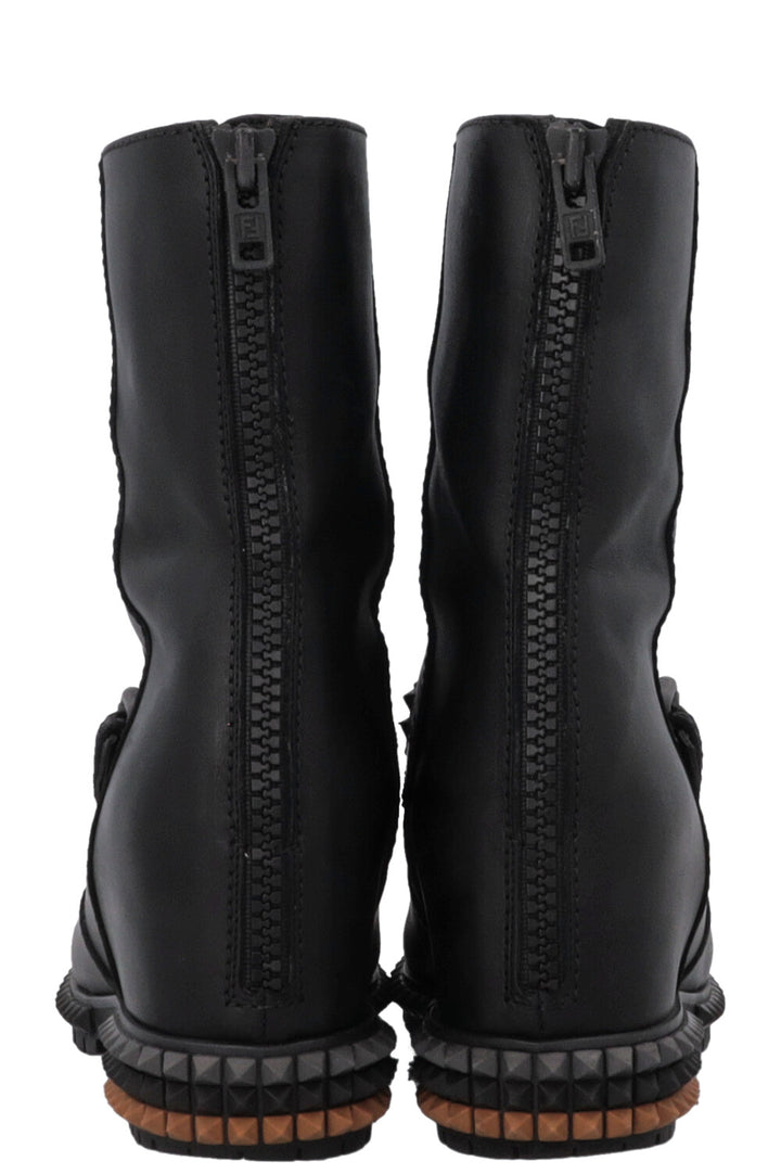 FENDI Hidden Wedge Studded Boots Leather Black